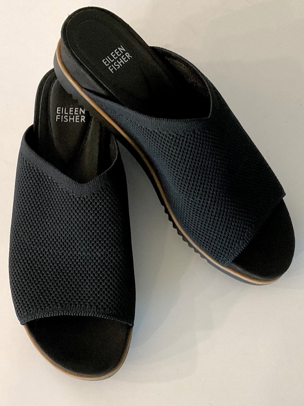 EILEEN FISHER KORI Stretch Knit Slide Sandal in Black Size 8 LIKE NEW